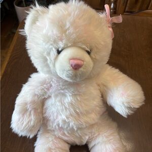 Build-A-Bear Fluffy White & Pink Bear with Pink Bow